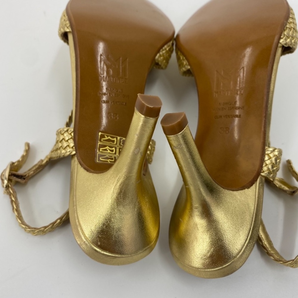 SOULIERS MARTINEZ- Ebro Woven Slingback Metallic Gold Pumps - Picture 7 of 9